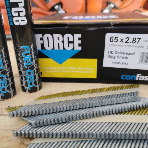 Force Confast 65x2.87mm D-Head Paper Strip Nails HD Galvanised Ring Shank 3000pk