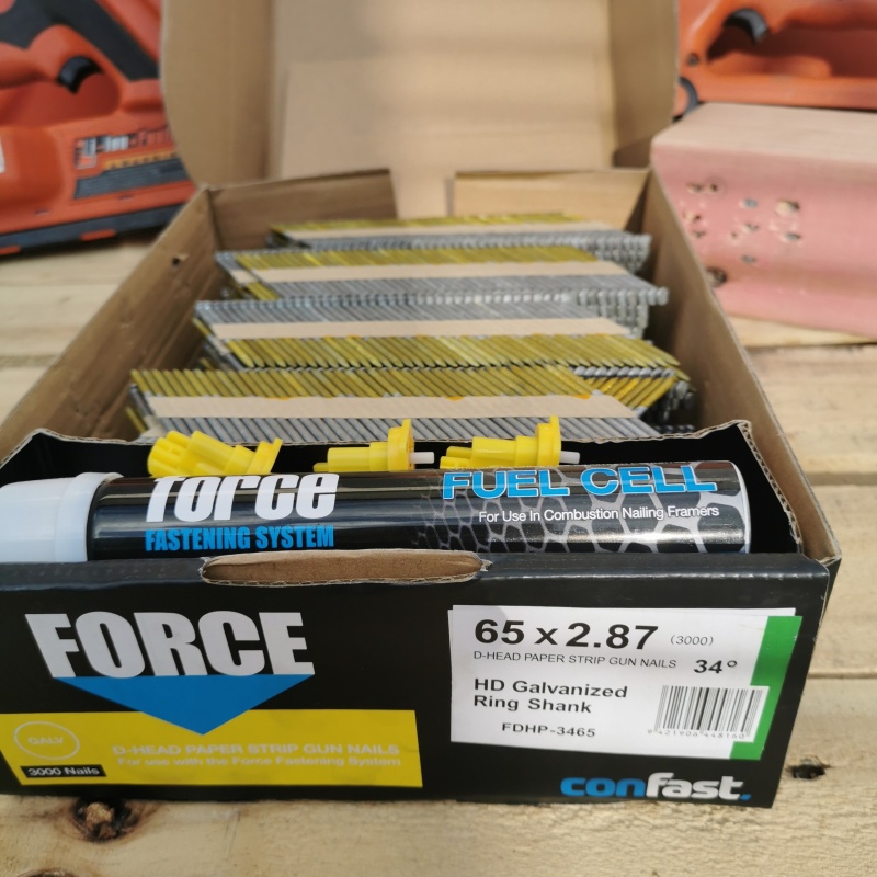Force Confast 65x2.87mm D-Head Paper Strip Nails HD Galvanised Ring Shank 3000pk